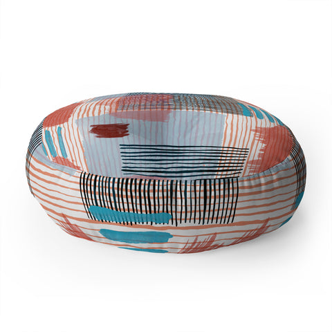 Ninola Design Abstract striped geo red Floor Pillow Round