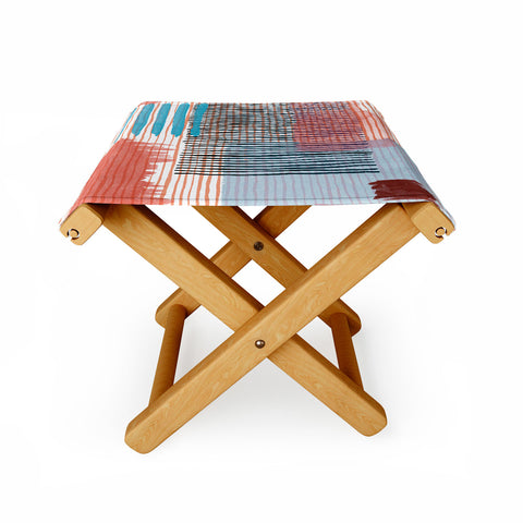 Ninola Design Abstract striped geo red Folding Stool