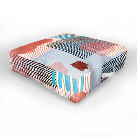 Ninola Design Abstract striped geo red Outdoor Floor Cushion