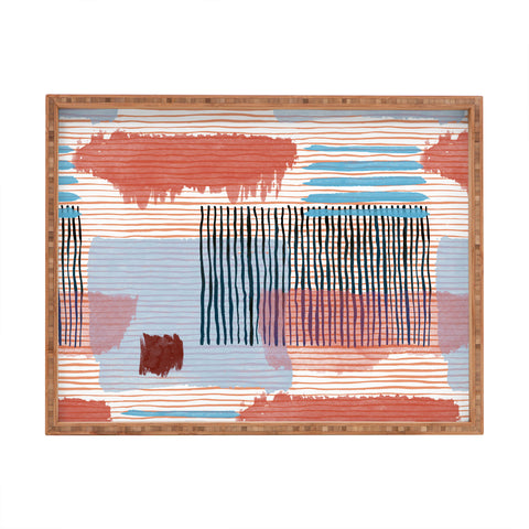 Ninola Design Abstract striped geo red Rectangular Tray