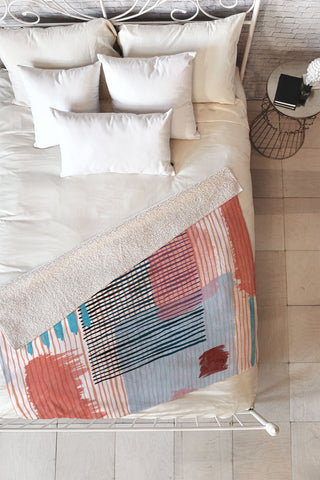 Ninola Design Abstract striped geo red Fleece Throw Blanket