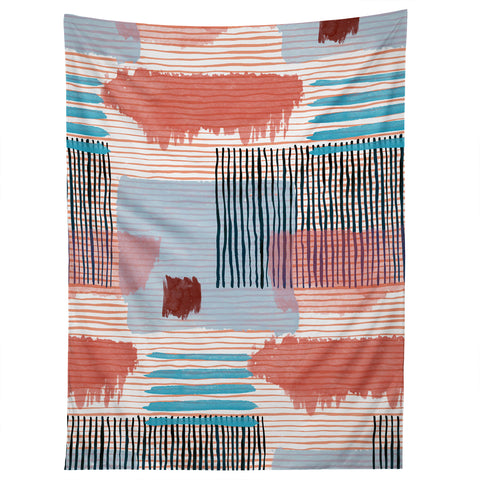 Ninola Design Abstract striped geo red Tapestry