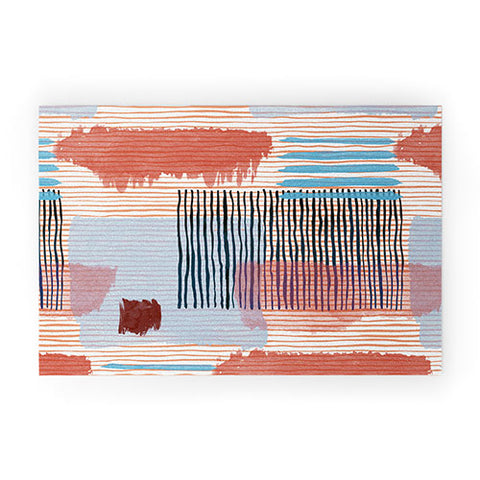 Ninola Design Abstract striped geo red Welcome Mat