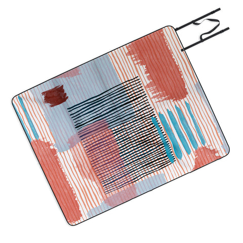 Ninola Design Abstract striped geo red Picnic Blanket