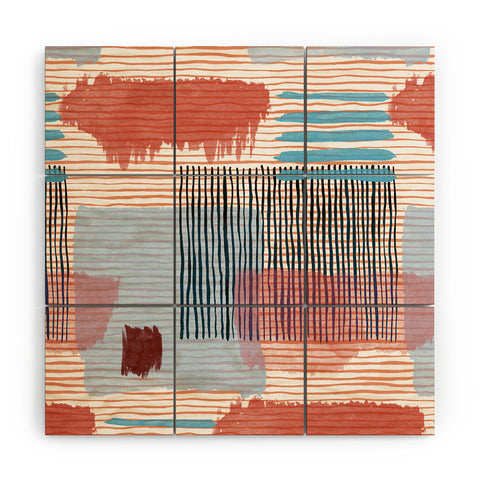Ninola Design Abstract striped geo red Wood Wall Mural