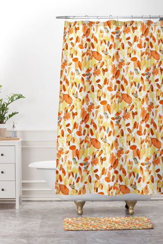 Ninola Design Abstract Summer Petals Orange Shower Curtain And Mat