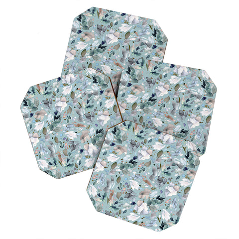 Ninola Design Abstract texture floral Blue Coaster Set
