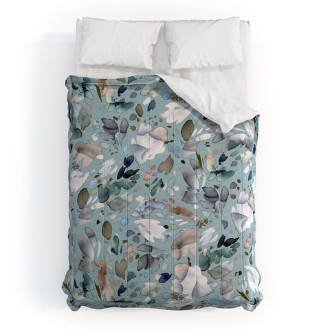 Ninola Design Abstract texture floral Blue Comforter