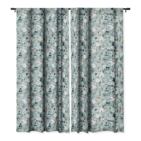 Ninola Design Abstract texture floral Blue Blackout Window Curtain