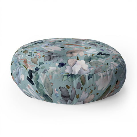 Ninola Design Abstract texture floral Blue Floor Pillow Round