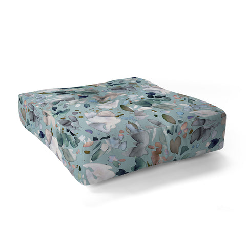 Ninola Design Abstract texture floral Blue Floor Pillow Square