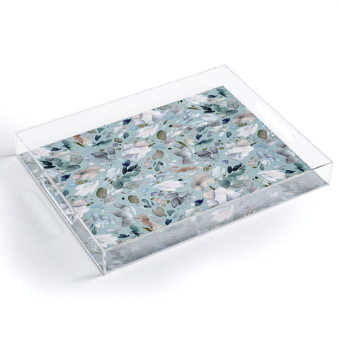 Ninola Design Abstract texture floral Blue Acrylic Tray