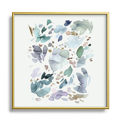 Ninola Design Abstract texture floral Blue Square Metal Framed Art Print