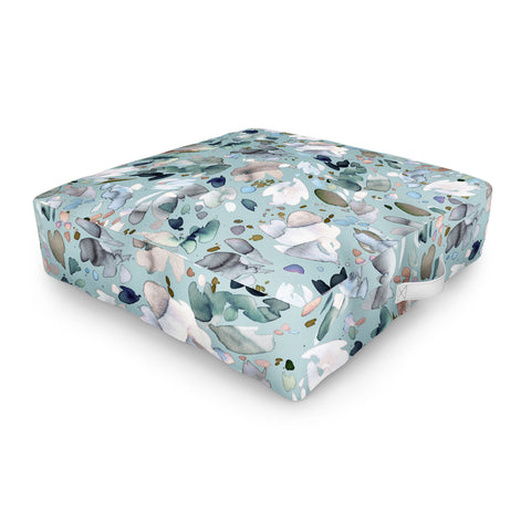 Ninola Design Abstract texture floral Blue Outdoor Floor Cushion