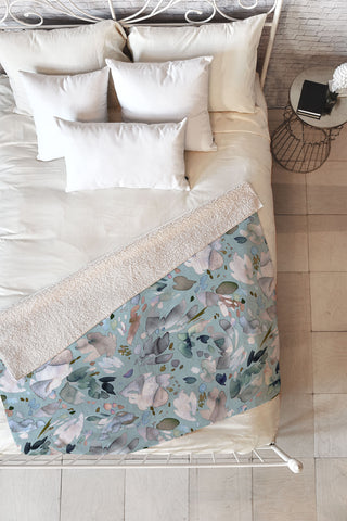 Ninola Design Abstract texture floral Blue Fleece Throw Blanket