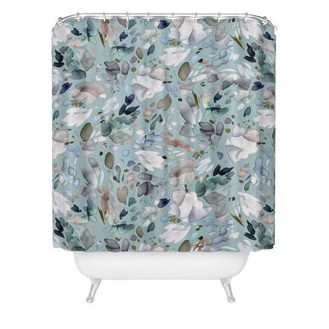 Ninola Design Abstract texture floral Blue Shower Curtain