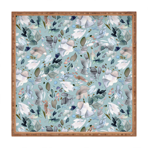 Ninola Design Abstract texture floral Blue Square Tray
