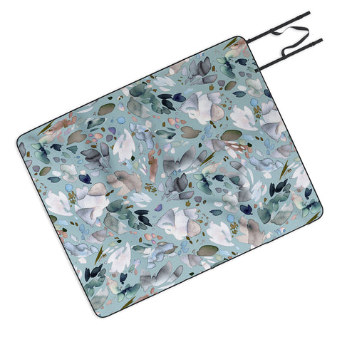Ninola Design Abstract texture floral Blue Picnic Blanket