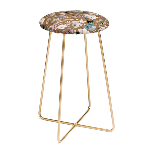 Ninola Design Abstract texture floral Gold Counter Stool