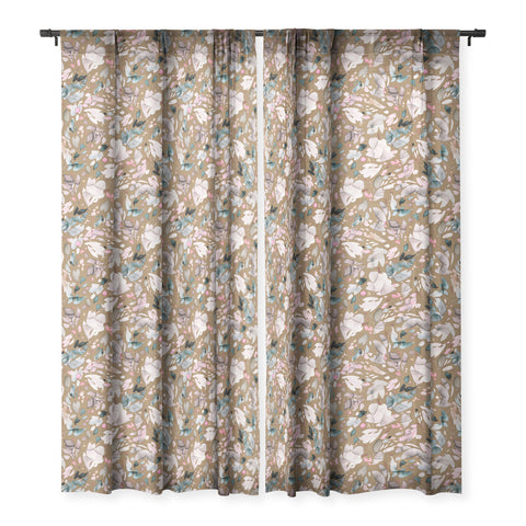 Ninola Design Abstract texture floral Gold Sheer Window Curtain