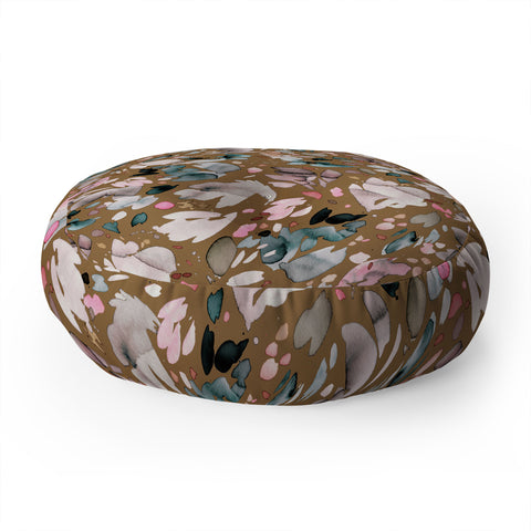 Ninola Design Abstract texture floral Gold Floor Pillow Round