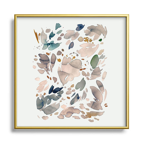 Ninola Design Abstract texture floral Gold Square Metal Framed Art Print
