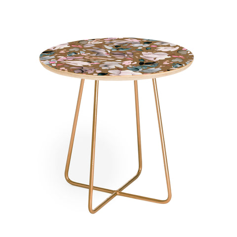 Ninola Design Abstract texture floral Gold Round Side Table