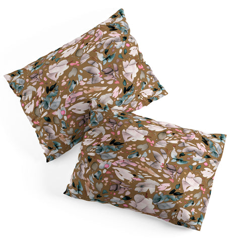 Ninola Design Abstract texture floral Gold Pillow Shams