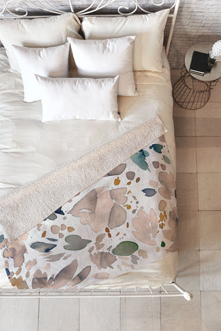 Ninola Design Abstract texture floral Gold Fleece Throw Blanket