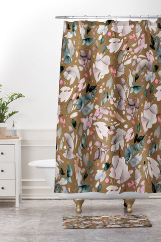 Ninola Design Abstract texture floral Gold Shower Curtain And Mat