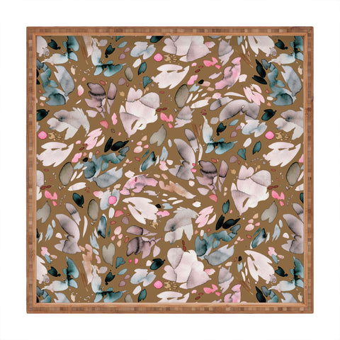Ninola Design Abstract texture floral Gold Square Tray