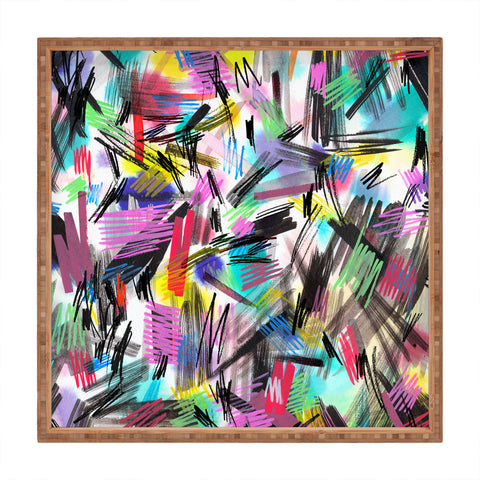 Ninola Design Abstract Wild strokes Primary Colors Square Tray