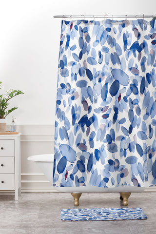 Ninola Design Abstract wintery petals blue Shower Curtain And Mat