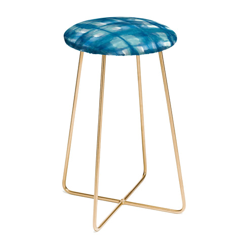 Ninola Design Aqua Shibori Plaids Counter Stool