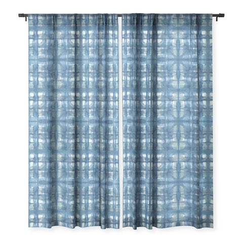 Ninola Design Aqua Shibori Plaids Sheer Window Curtain