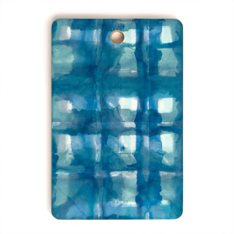 Ninola Design Aqua Shibori Plaids Cutting Board Rectangle