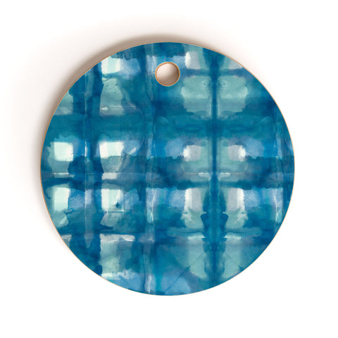 Ninola Design Aqua Shibori Plaids Cutting Board Round
