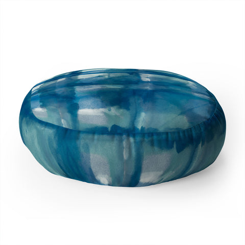 Ninola Design Aqua Shibori Plaids Floor Pillow Round