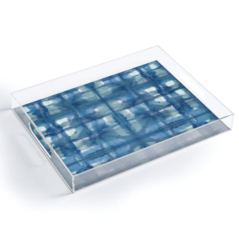 Ninola Design Aqua Shibori Plaids Acrylic Tray