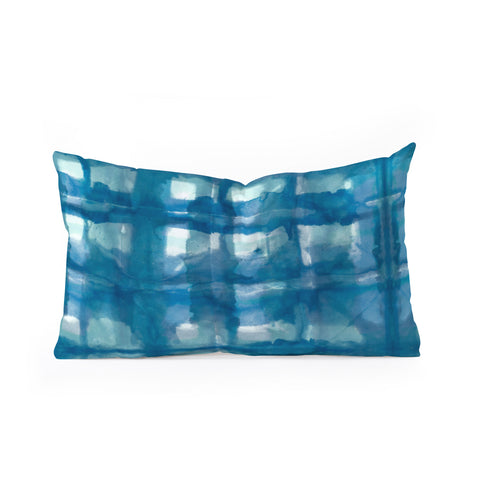 Ninola Design Aqua Shibori Plaids Oblong Throw Pillow