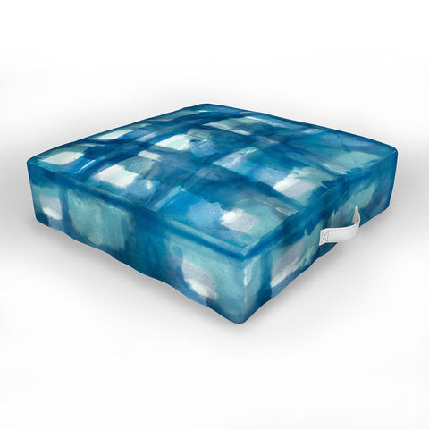 Ninola Design Aqua Shibori Plaids Outdoor Floor Cushion