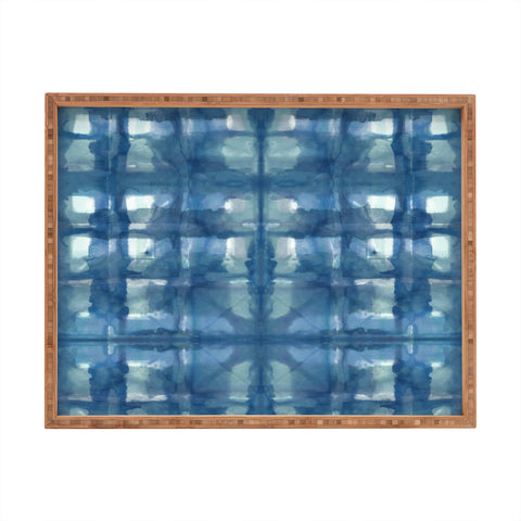 Ninola Design Aqua Shibori Plaids Rectangular Tray