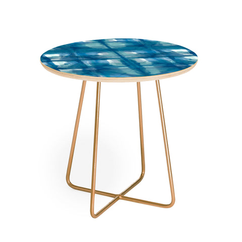 Ninola Design Aqua Shibori Plaids Round Side Table