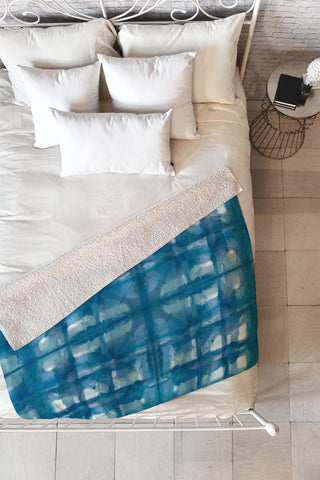 Ninola Design Aqua Shibori Plaids Fleece Throw Blanket