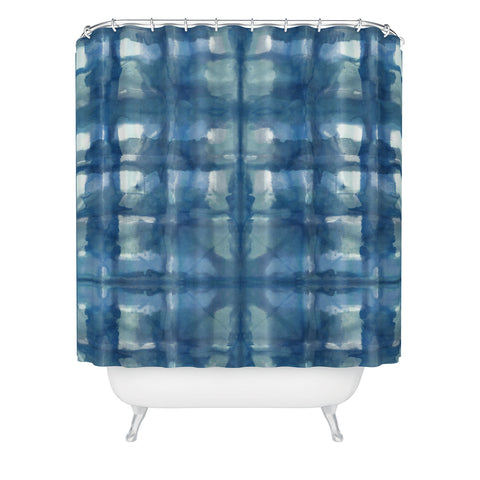 Ninola Design Aqua Shibori Plaids Shower Curtain