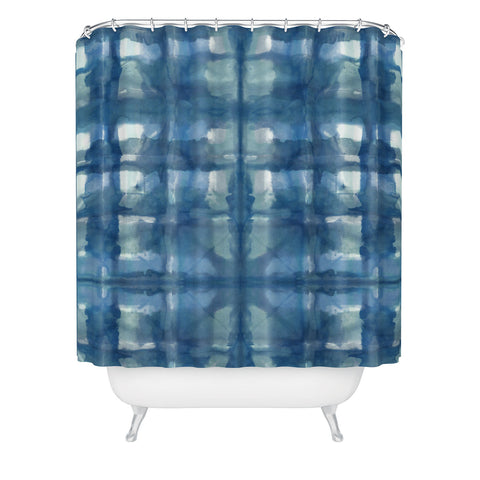 Ninola Design Aqua Shibori Plaids Shower Curtain