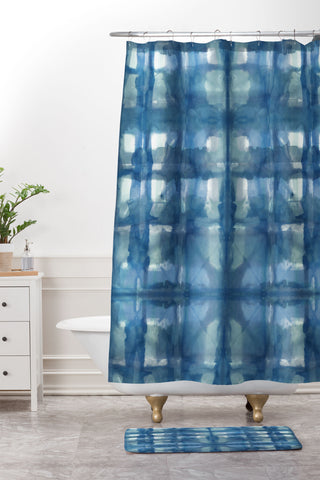 Ninola Design Aqua Shibori Plaids Shower Curtain And Mat