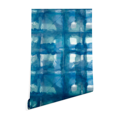 Ninola Design Aqua Shibori Plaids Wallpaper