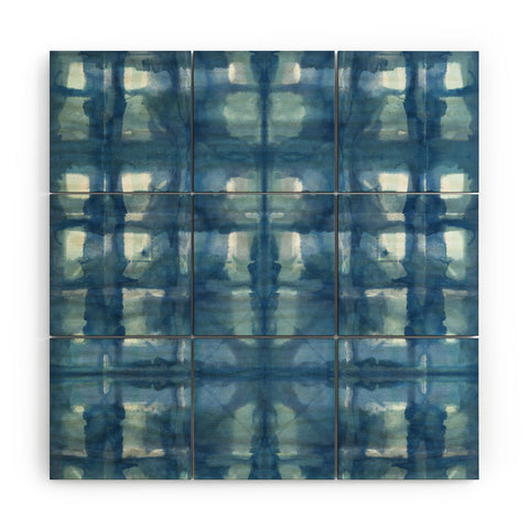Ninola Design Aqua Shibori Plaids Wood Wall Mural