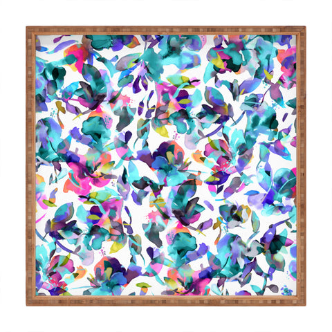 Ninola Design Aquatic flowers watercolor Square Tray